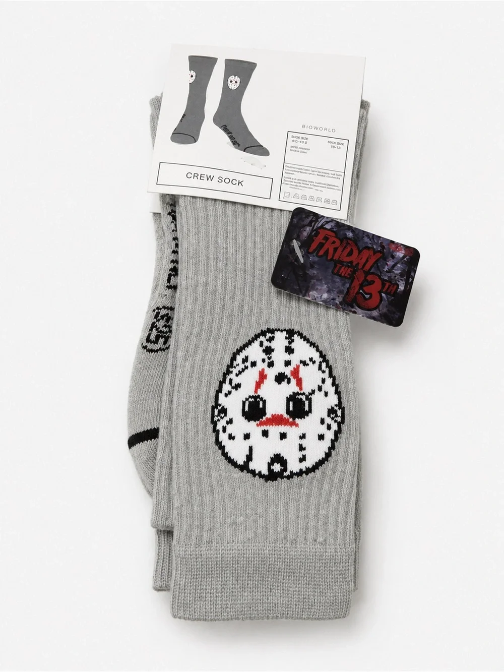2 pack Bioworld Gray Crew Socks with Jason Mask Graphic